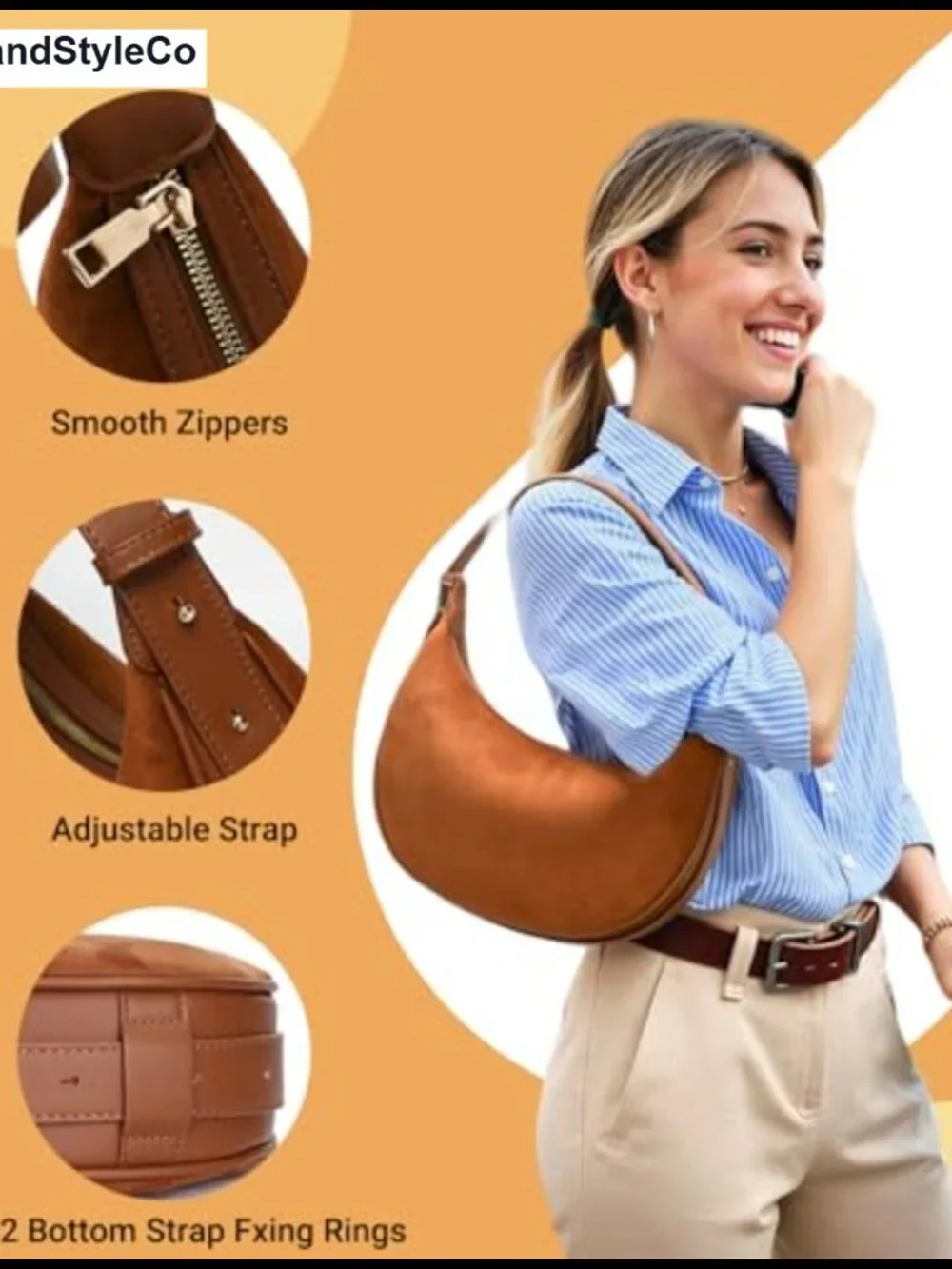 Faux Suede Crescent Hobo Shoulder Crossbody Bag for Women